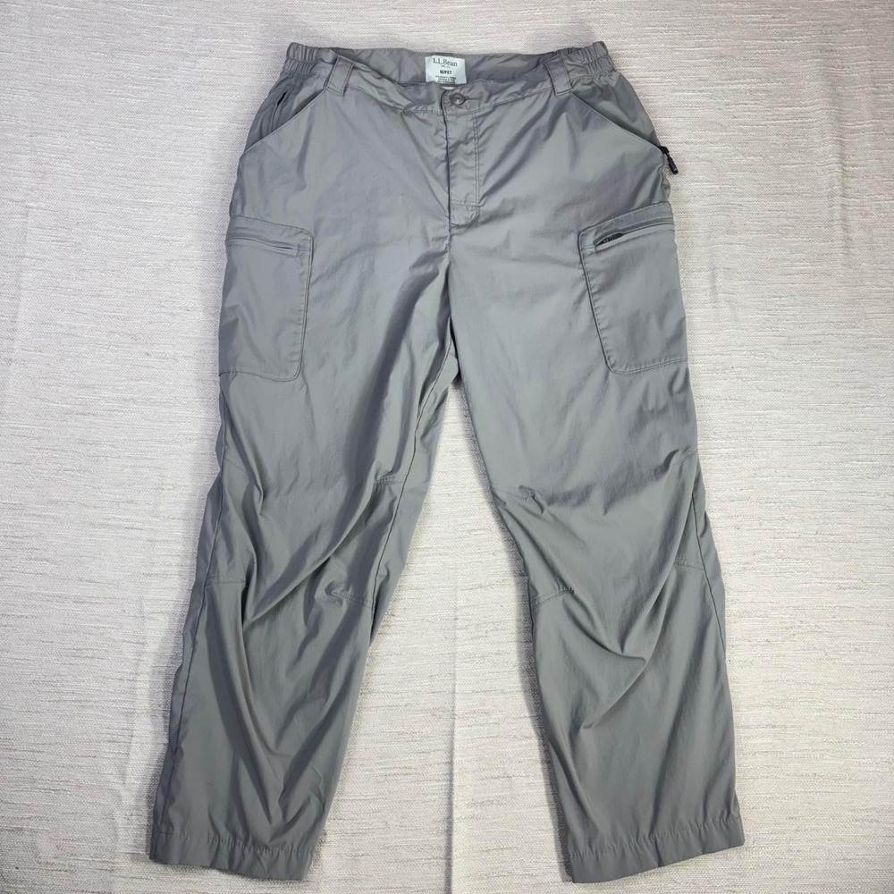 LL Bean Trekking Pants Womens Medium Petite Gray Nylon Stretch Cargo Hiking